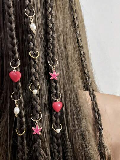 10 st. Hjärtformade geometriska asymmetriska dreadlock-hårringar, söta och lekfulla, lämpliga för högtider och dejter