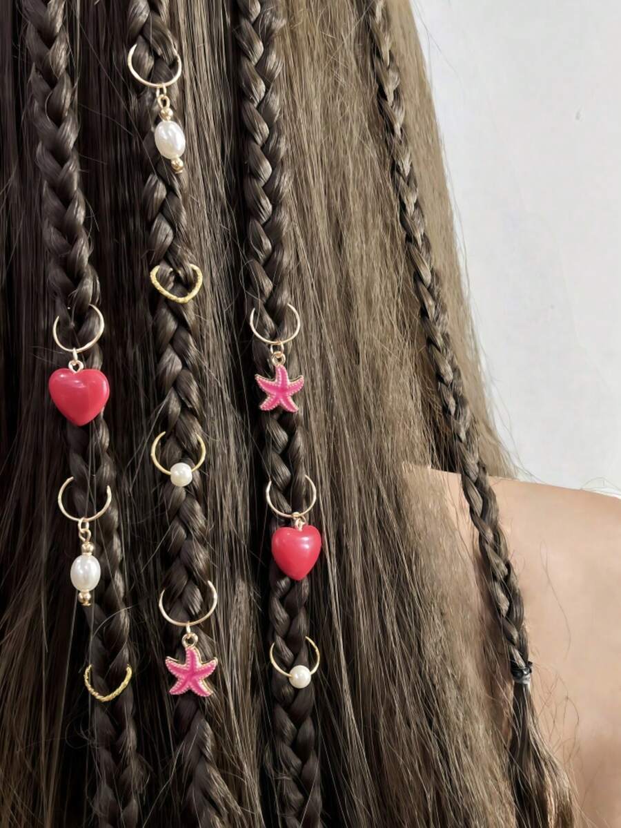 10 st. Hjärtformade geometriska asymmetriska dreadlock-hårringar, söta och lekfulla, lämpliga för högtider och dejter