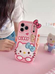 1pc Fashionable & Creative Bow, Teddy Bear, Kitty Cat Sanrio Character Silicone Waterproof Shockproof Phone Case, Cute & Stylish, Compatible With Apple 17 Series, 11/12/12 Pro, 13/14/15, 13 Pro/14 Pro/15 Pro, 12 Pro Max/13 Pro Max/14 Pro Max/15 Pro Max, 16, 16 Pro, 16 Pro Max, 17, 17 Pro, 17 Pro Max - Pink - View 1