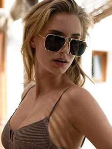 1pc Y2K Futuristic Square Double Bridge Personalized Fashion Glasses, Versatile Back To School Fashion - Black - View 2