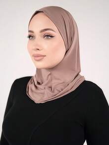 1pc Women's Solid Color Balaclava Headband With Drawstring, Versatile Headwear With 3 Wearing Methods, Breathable Elastic Wide-Brim Sweat-Absorbent Non-Slip Multifunctional Sports Headband/Cap, Suitable For Daily Life, Yoga, Fitness And Fashion - Khaki - View 4