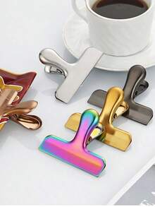 1 Pc Light Luxury Style Gold Seal Clip Stainless Steel Swallowtail Clip Food Clip Ticket Clip Office Folder Stationery Clip Back To School.School Supplies - Vàng - Xem 3