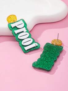 1对圣帕特里克节亚克力绿色字母耳钉吊坠，女士节日饰品 - 字母 - 查看 4