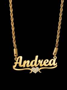 1pc Personalized Zirconia Necklace, Customized Necklace, Heart, Butterfly, Crown, Different Styles To Choose From, Inlaid Zirconia Necklace, Gold Nameplate Personalized Customized Jewelry Necklace, As A Valentine's Day Gift, Mother's Day Gift - Gold - View 7