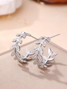 1 Pair Fashionable Leaf Cubic Zirconia Women Earrings, Gold/Silver Plated, Dual Color Options, Everyday Wear, Ideal Valentine's Gift, Ramadan Distribution