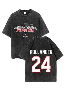 1pc Valentine's Day Shane Hollander 24 Men'S Jersey Summer Commemorative T-Shirt| Pure, Short Sleeved, Vintage Style, Crew Neck, Cartoon Pattern Graphic Tee - 黑色 - 查看 9