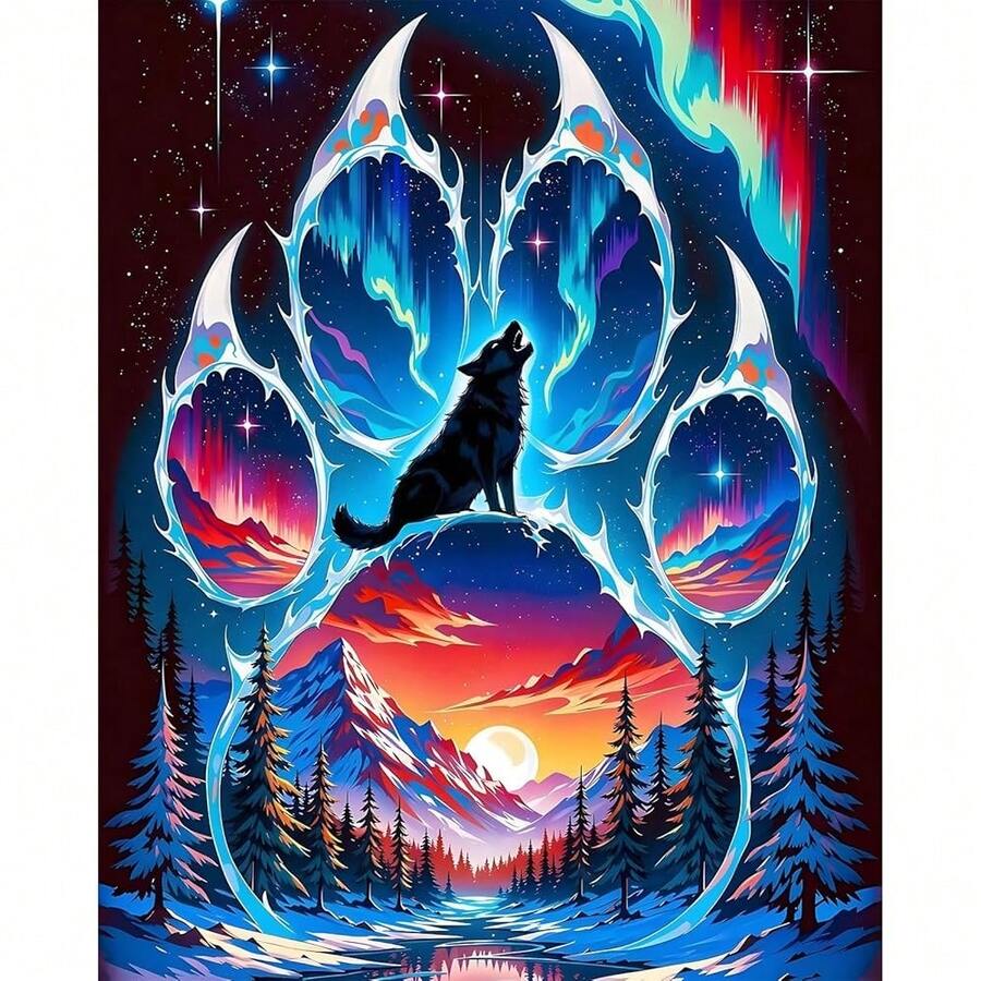EMIEAUFG Wolf Diamond Art Kits For Adults, Wolf Paw Snow Scenery Diamond Painting Kit For And Beginners, 5D Round Full Drill Craft, Home Wall Decor 12\ X 16\ - SR79 - 查看 1