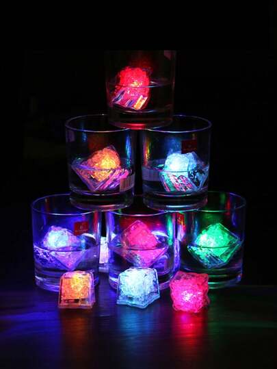 Cubitos de hielo LED impermeables, cubitos de hielo brillantes, cubitos de hielo iluminados para bebidas, cubitos de hielo LED multicolor parpadeantes reutilizables adecuados para bar, club, fiesta, decoración de boda, luces para bebidas activadas por agua para club, bar, fiesta de San Valentín, baño, decoración de boda