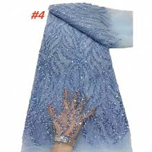 High Quality African Sequin Lace Fabric, Nigerian French Beaded Mesh Fabric For Women's Wedding Party Dress Sewing Material - Multicolor - View 9
