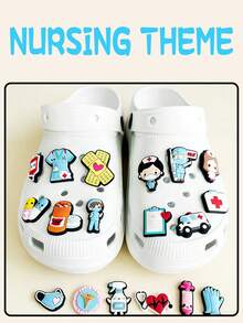 19件套，柔软PVC材质，卡通医疗系列鞋履及配件，护士制服及口罩鞋履及配件，医疗包，输液袋，救护车凉鞋及配件，适用于凉鞋、花园鞋、DIY配件、派对礼品 - 卡通醫療 - 查看 3