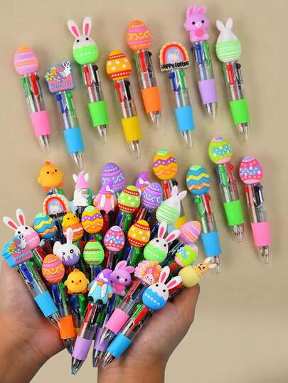 12pcs Easter Multicolor Pens, 4-In-1 Cute & Fun Ballpoint Pens With Easter Egg, Rabbit And Chick Designs, Ideal For Easter Basket Stuffers, Easter Gifts, Birthday Gifts, Theme Party Favors