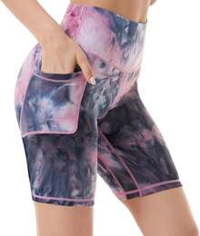 Womens Biker Shorts With Pockets High Waist Workout Yoga Spandex Athletic Leggings Shorts RunningA Valentine's Day IOB6 - 紫紅色 - 查看 5