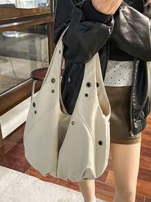 Dedoo Korean Style Nylon Unique Design Shoulder Handbag, Versatile Fashion Commuter Casual Shoulder Tote Bag For Women - Beige - View 7