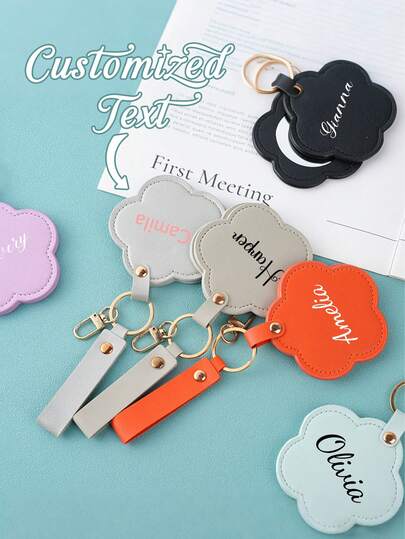 Customized PU Leather Makeup Mirror, Daisy Beaded Keychain, Portable Keychain Mirror, Bag Pendant, Gift For Friends, Girlfriend, Best Friend