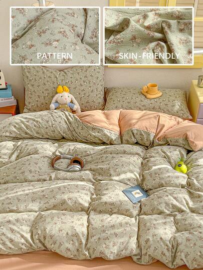 Floral Pattern Elegant Bedding Set (1 Duvet Cover, 1 Bed Sheet, 2 Pillow Shams), Soft & Comfortable Bedroom Linens, Suitable For Bedroom, Dorm, Home Use, Multiple Sizes Available, All Season