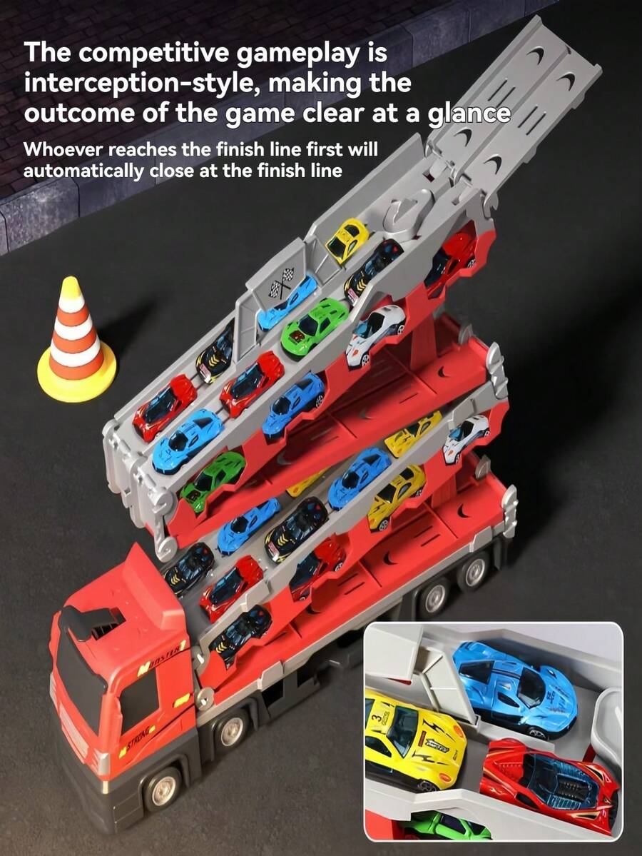 Pista de transformación de coche para niños, conducción por inercia, pista plegable de 270 cm, presiona la pista para lanzar, neumáticos anchos antideslizantes aptos para varios terrenos, juguete interactivo para padres e hijos para regalos de cumpleaños de niños y niñas (estilo y color de coche aleatorio) - Multicolor - Ver 1