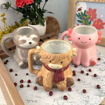 Cốc sứ hình động vật 3D sáng tạo - Hươu, Bạch tuộc, Rái cá, Cốc cà phê sứ dễ thương, Quà tặng thú vị