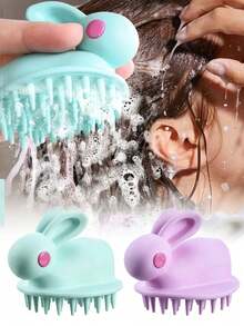 1pc Rabbit Ear Scalp Massager Brush, Silicone Scalp Massage Comb, Cleansing & Care, Relieve Itchy Scalp, Suitable For Salons & Back-To-School Season - Multicolor - View 1