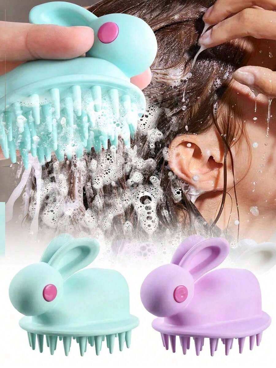 1pc Rabbit Ear Scalp Massager Brush, Silicone Scalp Massage Comb, Cleansing & Care, Relieve Itchy Scalp, Suitable For Salons & Back-To-School Season - Multicolor - View 1