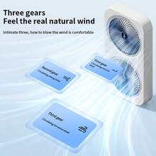 双头USB风扇，360°旋转扇叶，可壁挂或落地安装，可充电，适用于办公室、卧室、户外露营，1800mAh