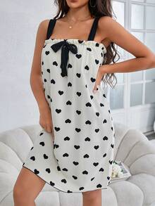 女士可爱兔子印花吊带睡裙家居服，泡泡荷叶边加厚胸垫，适合外穿，公主风睡衣 - 杏色 - 查看 4