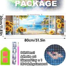 Large Diamond Art Kits For Adults Window, Full Drill 5D DIY Rhinestone Embroidery Set Paint With Diamonds Art Sunflowers By NFUmberss Kits Cross Stitch Home Wall Craft Decoration 31.5x11.81 Inch - Hoa hướng dương cửa sổ lớn - Xem 3