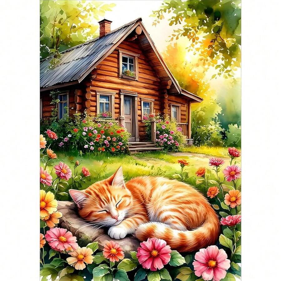GDYEEH DIY 5D Cute Kitten Diamond Art Kits, Round Full Drill Hut Garden Diamond Painting Picture, Sleeping Cat Painting By NFUmbersss Art Kits For Adults Beginners Home Wall Decor 12x16 Inch - UCGD399 - 查看 1