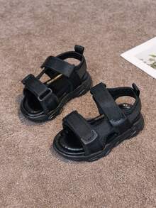 2022 Summer New Kids Sandals, Toddler Solid Soft Bottom Beach Breathable Mesh Hook And Loop Shoes - Black - View 1