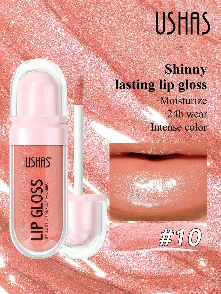 USHAS 闪亮唇彩，持久滋润不拔干，高显色度珠光唇釉，红色、粉色和裸色可选，打造镜面般光泽唇妆，圣诞节和情人节的完美礼物