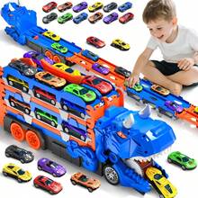 NewBandMo Toddler Truck Toys For 3 To 6 Years Old Boys, Toys Cars Track Set Dinosaur Transporter Truck With 12 Die-Cast Car Toys, Transforms Into Dino, Four Wheeler Toddler Car Toys Set For Kids Boys Girls,Birthday Gifts, Christmas Gifts - Blue - View 3