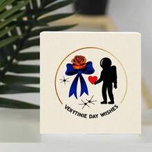 VEHYTINIE DAY WISHES Square White Decorative Wooden Box With Astronaut Holding Red Heart & Orange Rose With Blue Ribbon - Retro Whimsical Design For Valentine's Day Birthday Gift - White - View 3