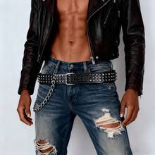 朋克风金字塔铆钉渐变黑银白皮革腰带，男女皆宜的哥特铆钉腰带，街头时尚 - 彩色 - 查看 3