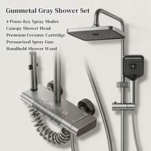 12英寸壁挂式雨淋花洒和手持花洒龙头套装，带钢琴键控制 - 淺灰色 - 查看 3