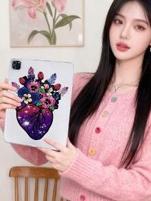 Valentine's Day Heart Pattern Transparent Flat Case, Colorful Floral Heart Flat Case, Galaxy Starry Sky Print Transparent Soft Case, Aesthetic, Compatible With IPad Case, Shockproof Aesthetic Cover, Compatible With IPad Accessories, Kindle Case, Compatible With IPad Cases 11th Generation, Cover, Compatible With IPad Protective Shell A16, Suitable For 10th Generation Compatible With IPad Protective Case, Compatible With IPad Accessories S Quick Ship Gifts - Clear - View 6