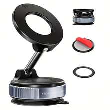 N52 Super Strong Magnetic Car Phone Holder, 360° Rotation, Vacuum Suction Cup Compatible With IPhone 12-16 Series, Car/Gym/Driving Phone Holder - Black - View 2