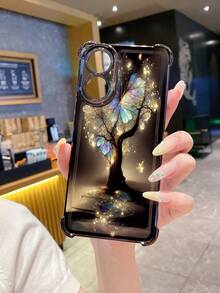 1个蝴蝶树图案防摔电镀摄像头保护手机壳，UV印刷，兼容三星Galaxy/Infinix/Redmi/OPPO/VIVO/Realme安卓机型 - 黑色 - 查看 5