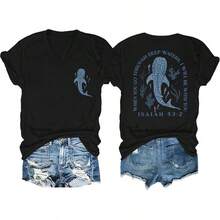 Cute Shark Shirt Whale Shark Christian Summer Shirt Ocean Fish Animal Lover Marine Life Women's Top - 黑色 - 查看 9