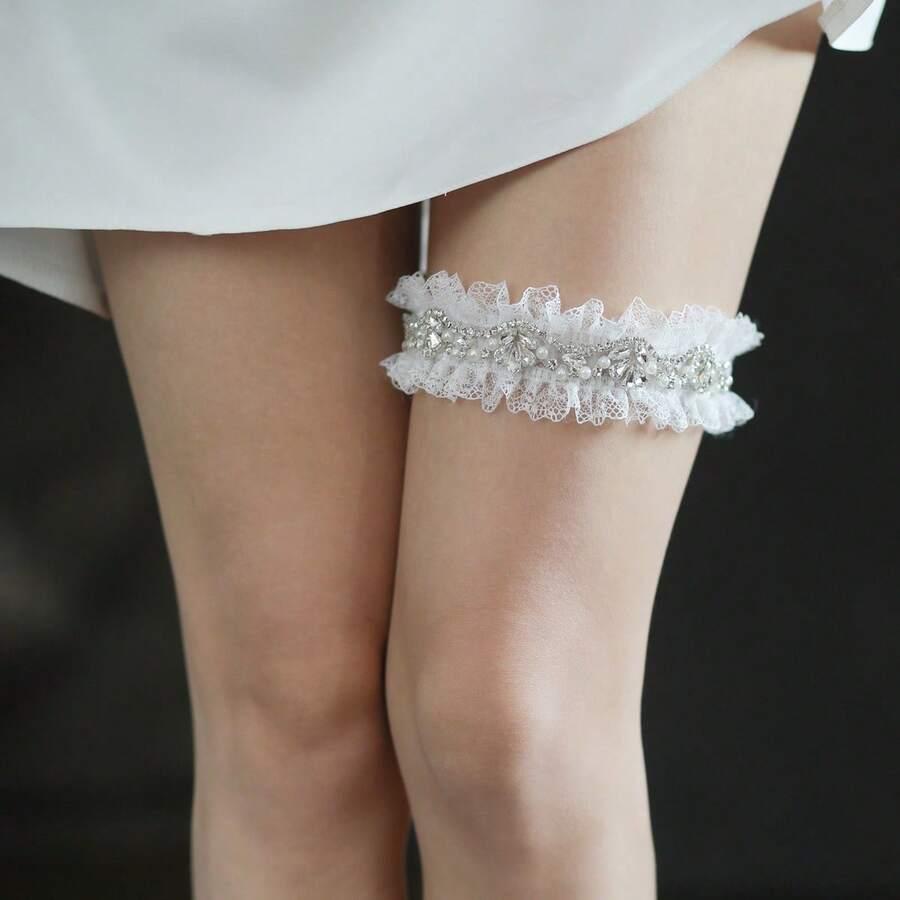 Handmade Sexy Lace Elastic Leg Loops, Lace Pearl Accessories, Wedding Garter For Brides