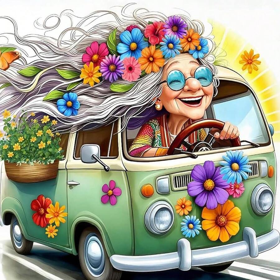 Dlylust Old Lady Diamond Art Painting Kits For Adults - Full Drill Diamond Dots Paintings For Beginners, Round 5D Paint With Diamonds Pictures Gem Art Painting Kits DIY Crafts Kits 14x14inch - 老太太 - 查看 1