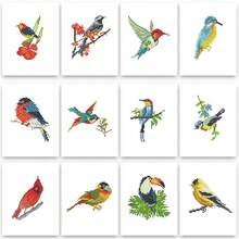 PeakLuv Small Diamond Painting Kits Birds, 12 Pcs Birds Mini Diamond Art Kits For Adults, 5D DIY Square Drill Diamond Dots, Quickly Finishable Cardinal Mini Gem Art For Home Wall Desktop Decor, 6X7in - Birds - 查看 1