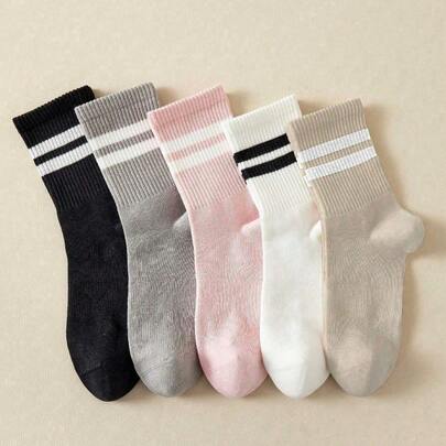 5/10 pares de calcetines de media caña para mujer de unicolor y con estampado de corazones a rayas, de moda y personalizados, suaves, cómodos, transpirables y para uso diario, regalo de Navidad