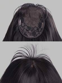 1顶合成耐热假发，黑棕色长直发带刘海，26英尺长，纤维材质，适合日常佩戴，仿真度高。 - Black-brown - 查看 7