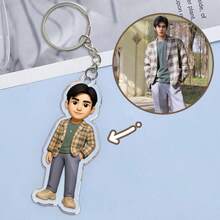 Personalized 2D Cartoon Style Keychain Custom Photo Gift Backpack Charm Valentine's Gift - As Shown - View 2
