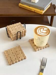 1 Set/6pcs Wooden Coasters With Holder Rack, Heat Insulation Non-Slip Cup Mat, Simple Wooden Coasters, Black & Gold Cup Coaster Holder, Suitable For Modern Home Decor, Coffee Table Top Protection, Rustic Style Outdoor Coasters For Any Cups, Gift - Multicolor - View 12