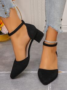 春夏新款仙女风尖头绒面高跟凉鞋，黑色专业镂空中跟罗马凉鞋 - 黑色 - 查看 5