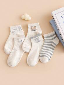 5 Pairs Women's Striped Polka Dot Cartoon Casual Ankle Socks, Versatile For Daily Wear, Spring/Summer