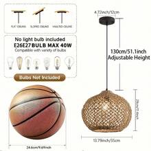 13.79 Inch Seagrass Woven Pendant Light, Modern Retro Handmade Rattan Hanging Lamp Fixture, Suitable For Kitchen Island, Dining Room, Bedroom, Entryway, Hallway, Living Room - 35cm In Diameter - View 8
