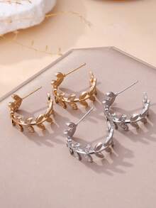 1 Pair Fashionable Leaf Cubic Zirconia Women Earrings, Gold/Silver Plated, Dual Color Options, Everyday Wear, Ideal Valentine's Gift, Ramadan Distribution