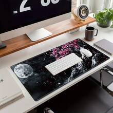 Grande Tapete de Teclado para Jogos, Tapete de Teclado para Laptop, Tapete de Mesa - 1 Pacote, com Design de Lua e Flor de Cerejeira - Com Bordas Costuradas com Precisão, Base de Borracha Antiderrapante e Múltiplos Tamanhos Disponíveis: 15,7*35,4 Polegadas (40*90 Cm). - Fácil de Limpar e Lavar - flores de cerejeira - Visão 4