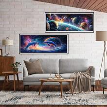 2 Pack Large Diamond Art Kits For Adults, Planets & Dolphins Diamond Painting Art DIY Full Round Drill Kits, Embroidery Rhinestone Diamond Crystal Craft Canvas Home Wall Decor 31.5x11.81 Inch - 行星與海豚 - 查看 5